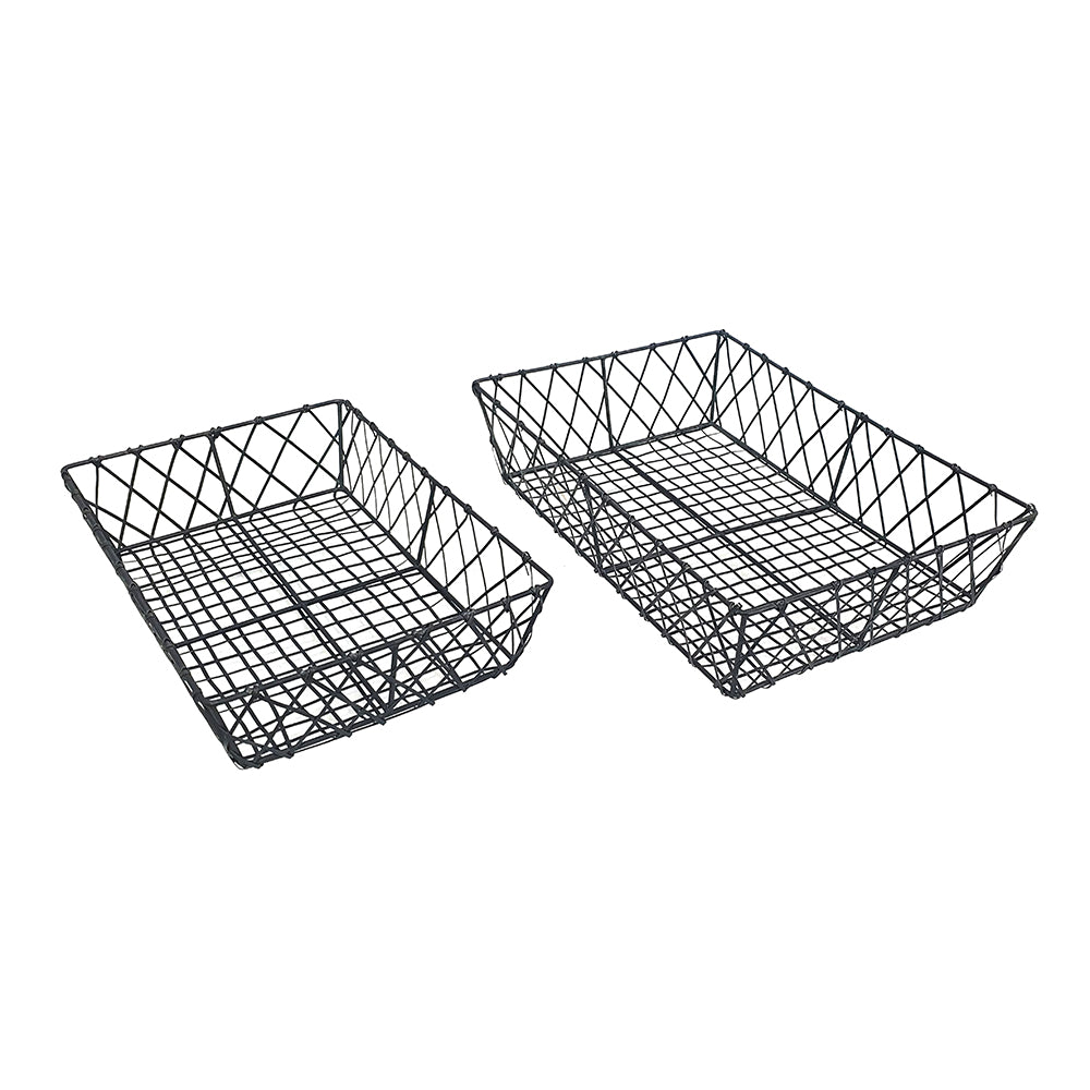 Set of 2 Rectangular Iron Decorative Trays, Black - 13.2" & 11.8" for Coffee, Vanity & Home Storage