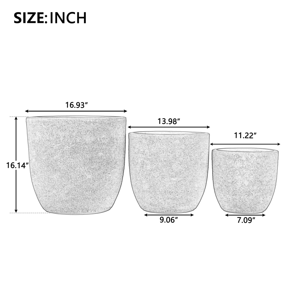 AEELLEEA Set of 3 MGO Planters, 16.9/14/11.2 in Round Indoor Outdoor Flower Pots with Drainage Holes, Stackable, White