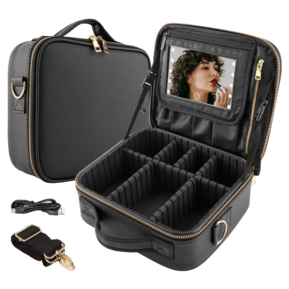 Large Capacity Makeup Organizer Travel Bag with Mirror, Shoulder Strap Cosmetic Storage Case for Makeup, Toiletries & Beauty Essentials