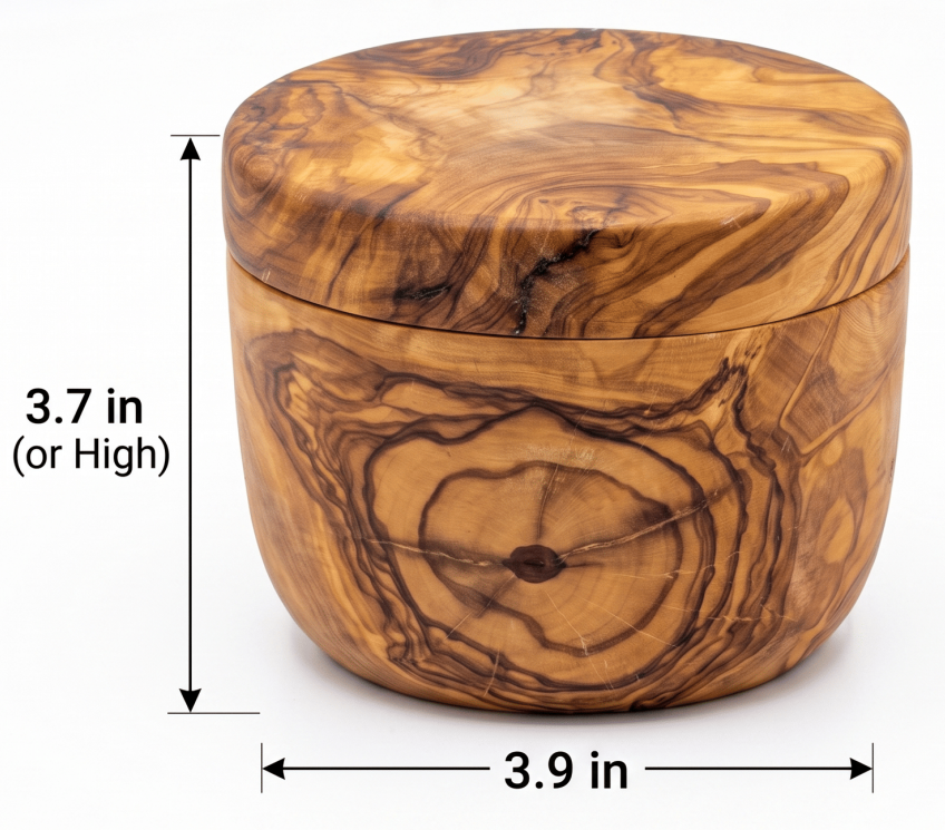 Olive Wood Salt Cellar with Swivel Lid, 3/4 Cup Wooden Spice Box, Natural Grain Seasoning Storage Container
