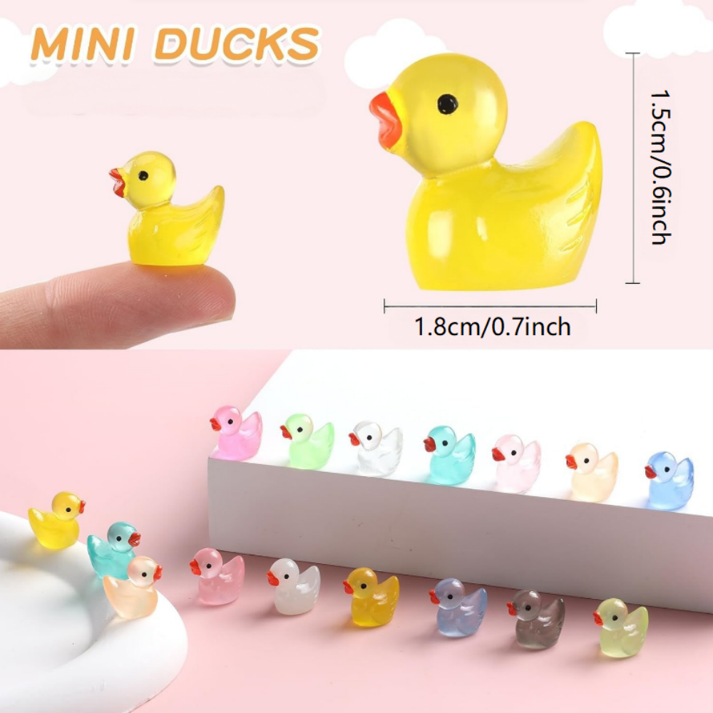 50 Pcs Mini Resin Ducks Luminous Tiny Ducks Miniature Duck Glow in The Dark for DIY Garden Dollhouse Duck Accessories