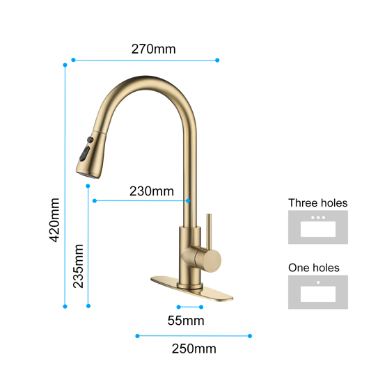 AEELLEEA Brushed Gold Pull Down Kitchen Faucet, 3 Modes Swivel Gooseneck Sink Faucet with Deck Plate