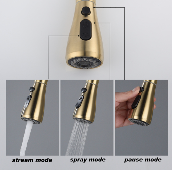 AEELLEEA Brushed Gold Pull Down Kitchen Faucet, 3 Modes Swivel Gooseneck Sink Faucet with Deck Plate