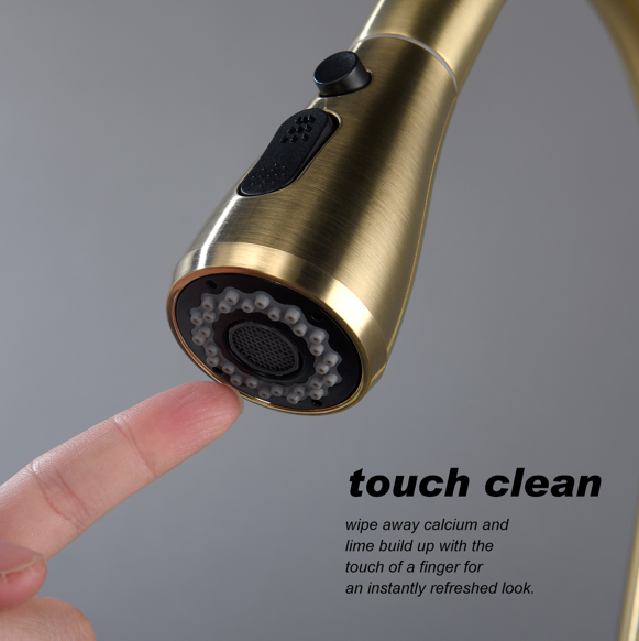 AEELLEEA Brushed Gold Pull Down Kitchen Faucet, 3 Modes Swivel Gooseneck Sink Faucet with Deck Plate