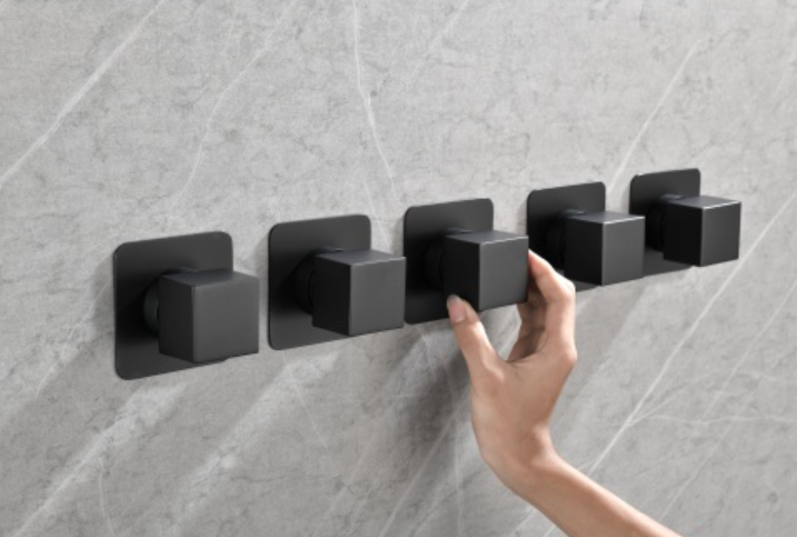 AEELLEEA 3-Piece 3/4 Inch Brass Shower Volume Control Valve, Matte Black Square Trim, Concealed In-Wall Shower Shutoff Valve for Bathroom