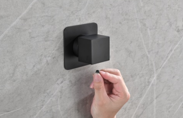 AEELLEEA 3-Piece 3/4 Inch Brass Shower Volume Control Valve, Matte Black Square Trim, Concealed In-Wall Shower Shutoff Valve for Bathroom