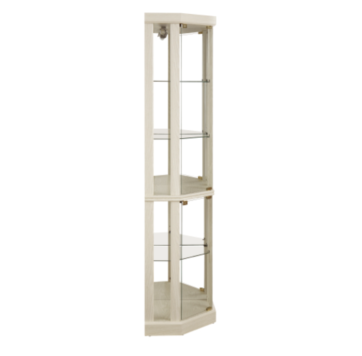 AEELLEEA Hexagonal Glass Curio Cabinet, Adjustable Tempered Glass Shelves, Mirrored Back, Magnetic Doors, Antique White