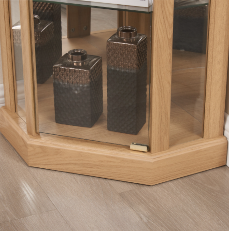 AEELLEEA Hexagonal Glass Curio Cabinet, Adjustable Tempered Glass Shelves, Mirrored Back, Magnetic Doors