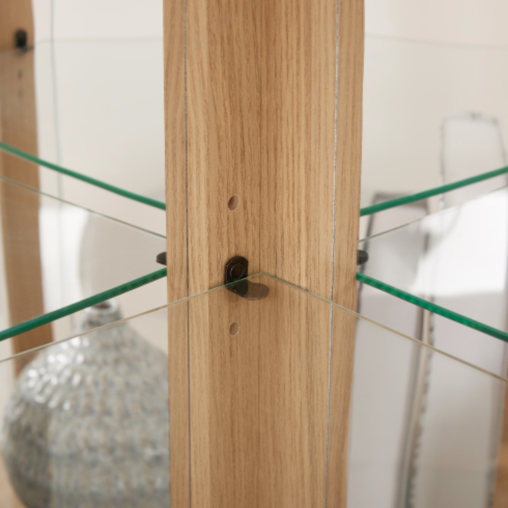 AEELLEEA Hexagonal Glass Curio Cabinet, Adjustable Tempered Glass Shelves, Mirrored Back, Magnetic Doors