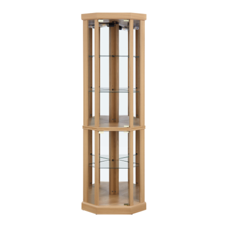 AEELLEEA Hexagonal Glass Curio Cabinet, Adjustable Tempered Glass Shelves, Mirrored Back, Magnetic Doors