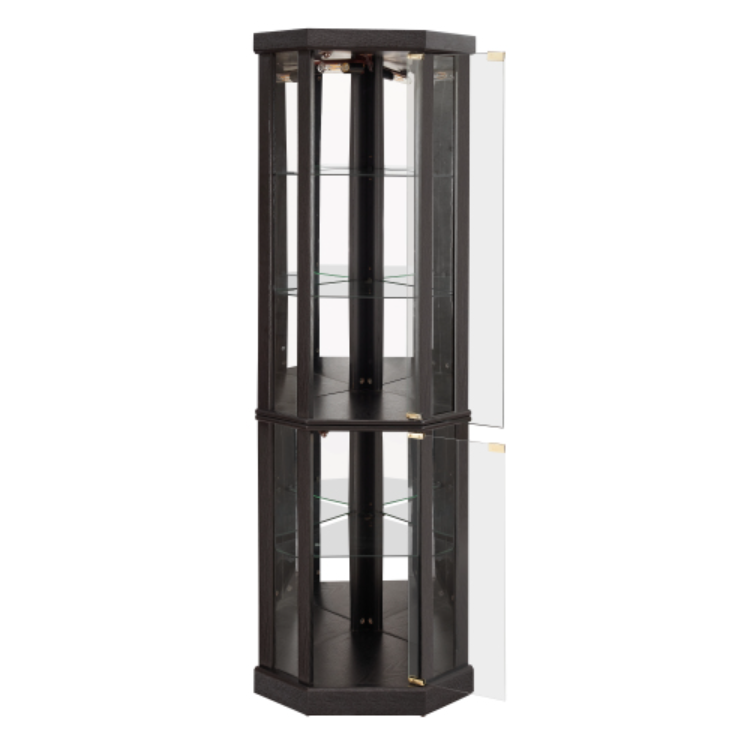 AEELLEEA Hexagonal Glass Curio Cabinet, Adjustable Tempered Glass Shelves, Mirrored Back, Magnetic Doors