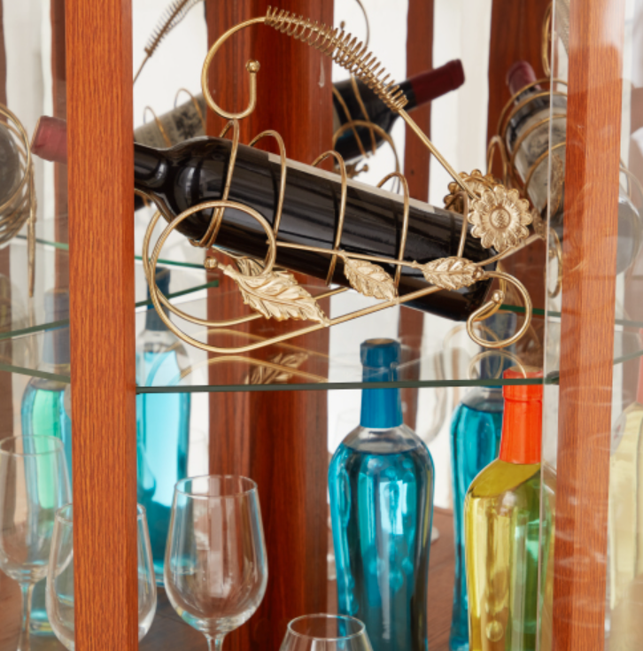 AEELLEEA Hexagonal Glass Curio Cabinet, Adjustable Tempered Glass Shelves, Mirrored Back, Magnetic Doors