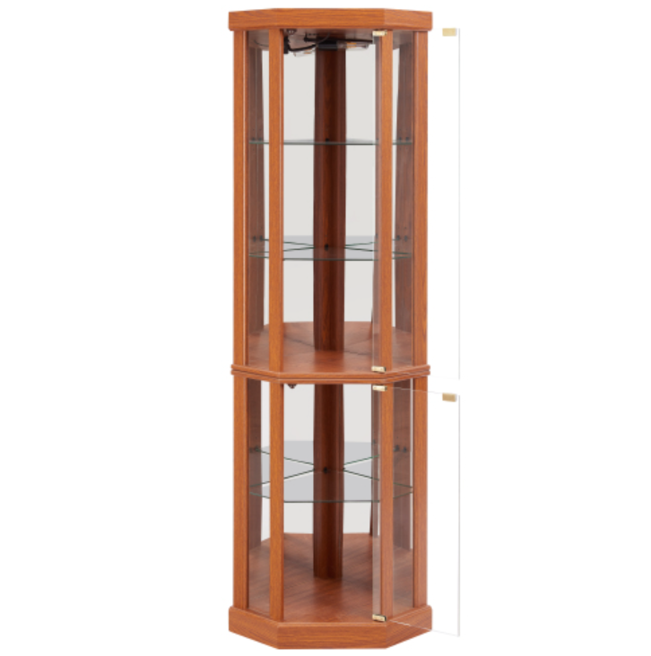 AEELLEEA Hexagonal Glass Curio Cabinet, Adjustable Tempered Glass Shelves, Mirrored Back, Magnetic Doors
