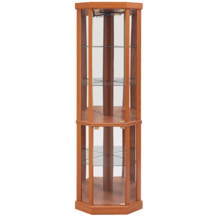 AEELLEEA Hexagonal Glass Curio Cabinet, Adjustable Tempered Glass Shelves, Mirrored Back, Magnetic Doors