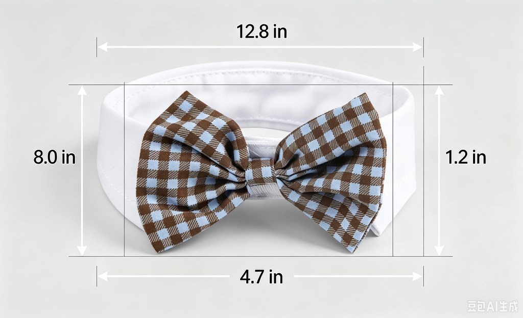 Pet Bow Tie Collar for Dogs, Brown and Blue Gingham Bow with White Collar Band, Dress-Up Neck Accessory for Small Pets
