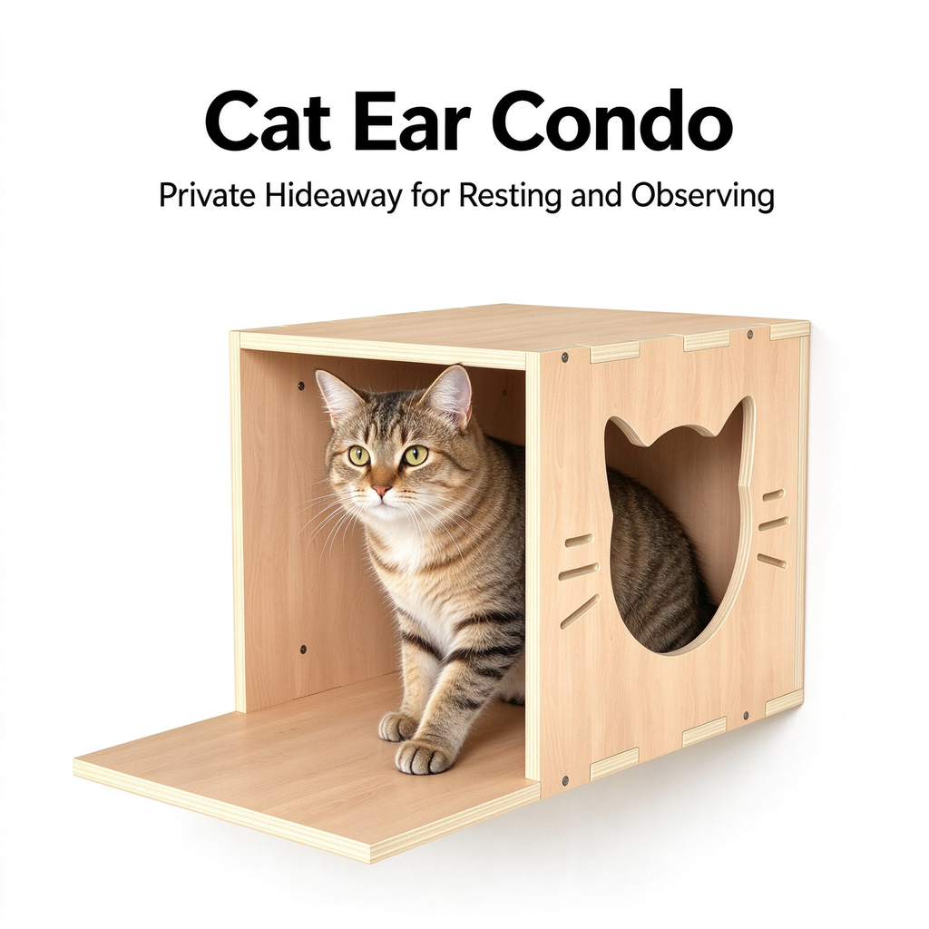 Wall Mounted Cat Shelves Set, Wood Cat Wall Furniture with Cat House, Platforms, Bridge & Sisal Scratching Post, Natural Wood Finish for Indoor Cats