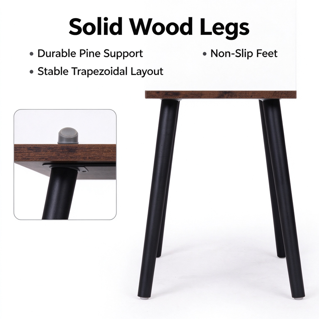 2 Pack Nightstand with 2 Drawers, Rustic Brown Black Bedside Table with Solid Pine Wood Legs, Hidden Pull End Side Table for Bedroom Living Room