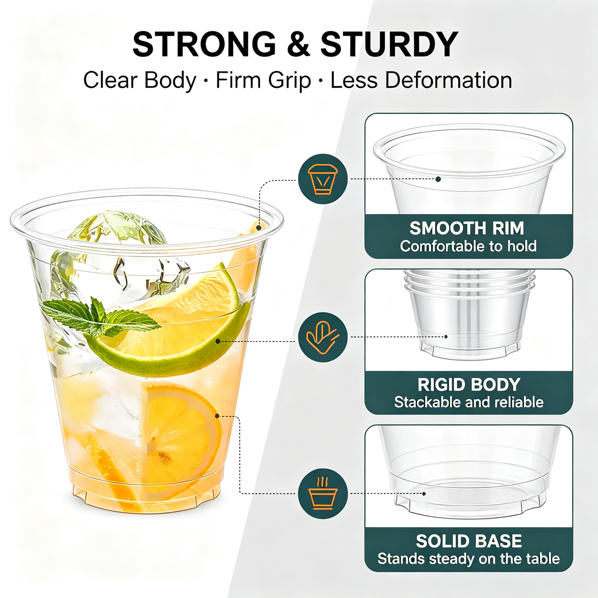 100‑Pack 9oz Sturdy Clear Disposable Plastic Cups, Food‑Safe Party Tumblers for Wine, Cocktail and Punch Drinks