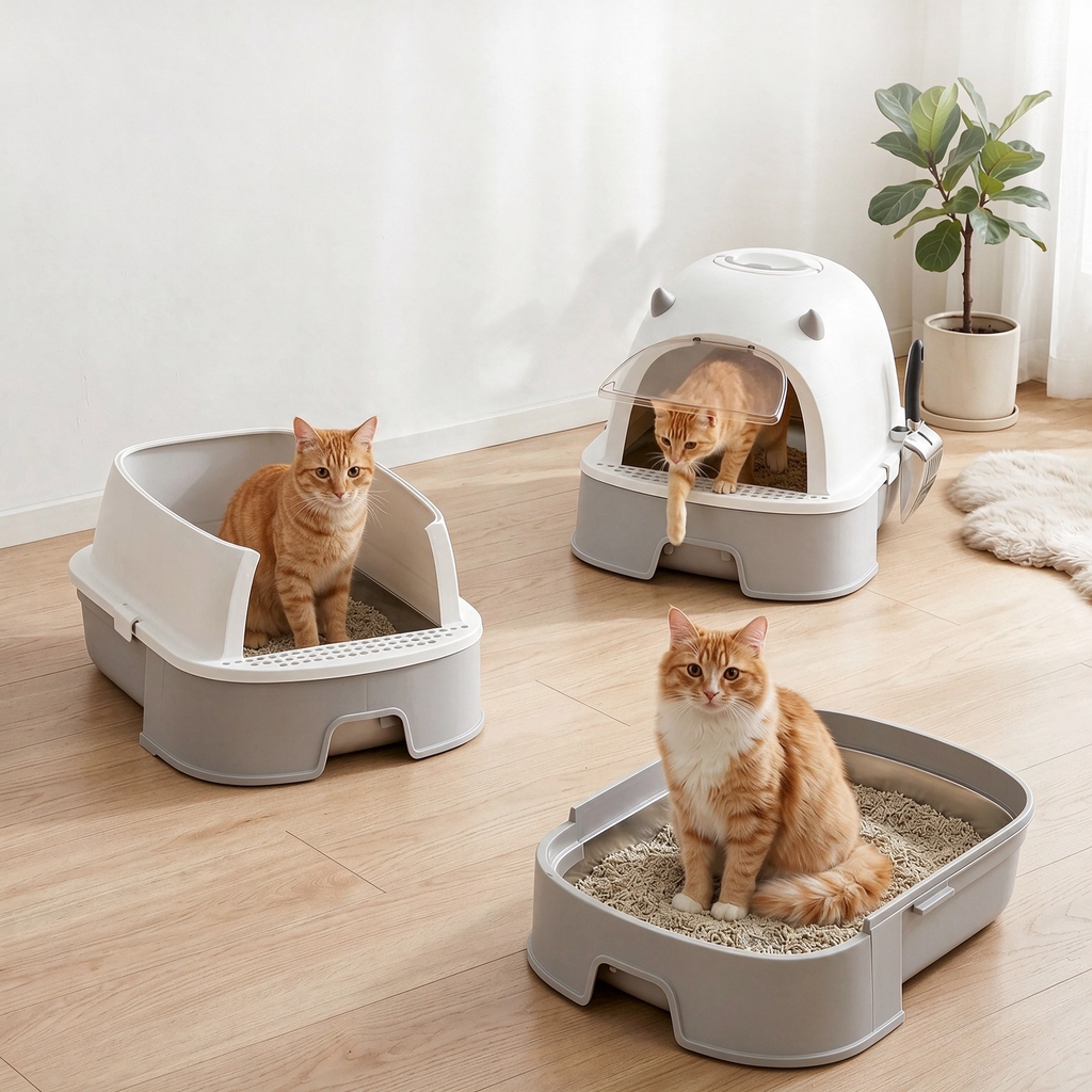 Gray Large Enclosed Stainless‑Steel Cat Litter Box with Slide‑Out Tray, Odor Control & Litter‑Tracking Reduction for Indoor Cats