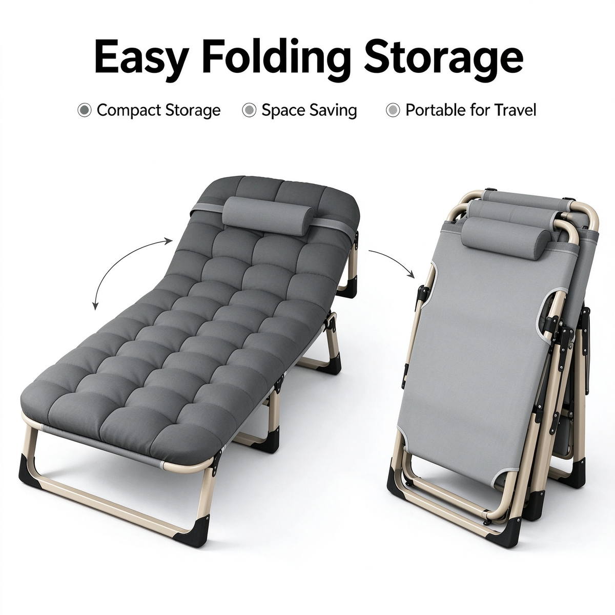 Heavy Duty Folding Camping Bed with Flip-Up Mattress Included, Portable Guest Bed for Adults & Teens, Travel Garden Balcony Camping Cot