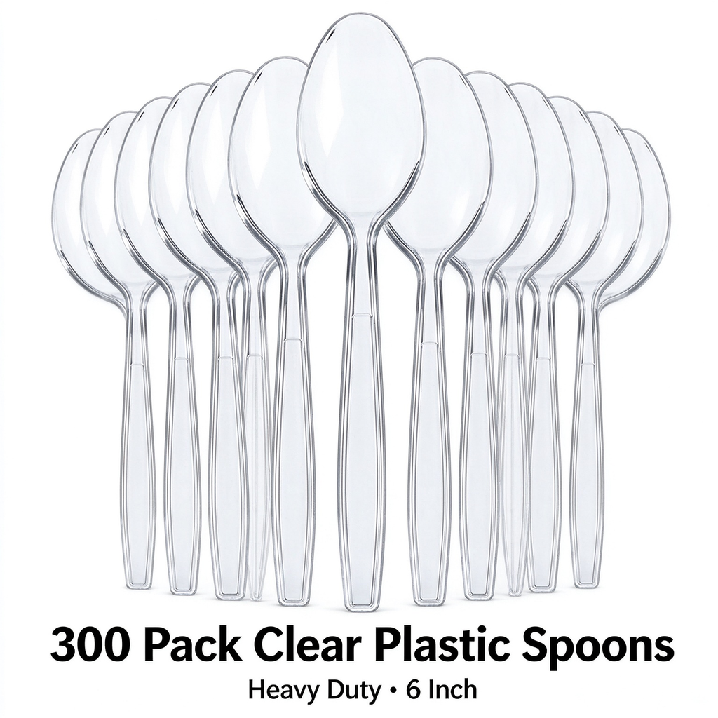 300‑Count Heavy‑Duty White Disposable Plastic Spoons Bulk, 6‑Inch Heat‑Resistant Flatware for Hot & Cold Food, Party & Event Utensils