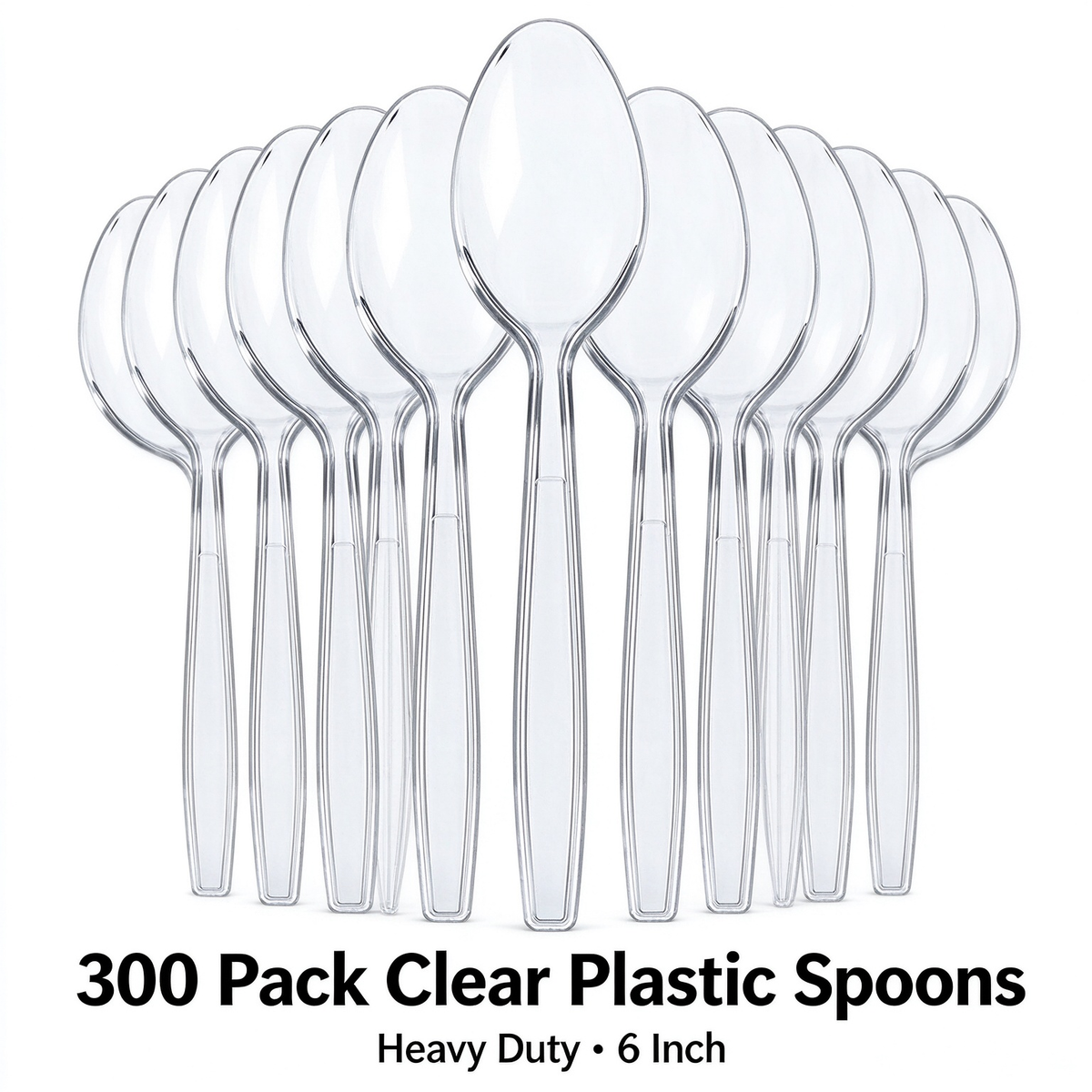 300‑Count Heavy‑Duty White Disposable Plastic Spoons Bulk, 6‑Inch Heat‑Resistant Flatware for Hot & Cold Food, Party & Event Utensils