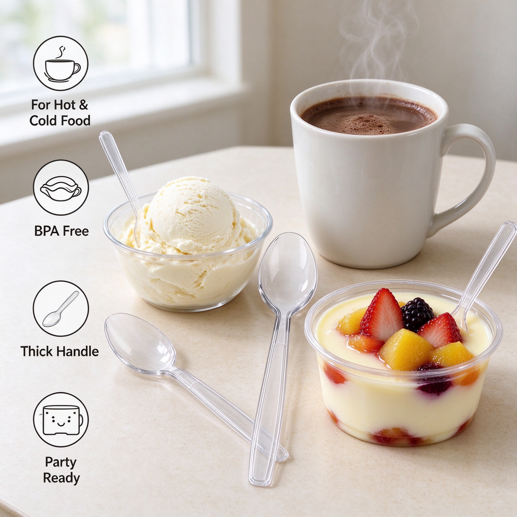 300‑Count Heavy‑Duty White Disposable Plastic Spoons Bulk, 6‑Inch Heat‑Resistant Flatware for Hot & Cold Food, Party & Event Utensils