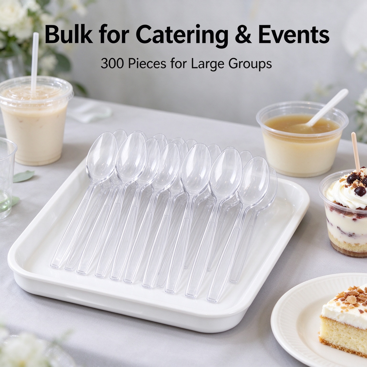 300‑Count Heavy‑Duty White Disposable Plastic Spoons Bulk, 6‑Inch Heat‑Resistant Flatware for Hot & Cold Food, Party & Event Utensils