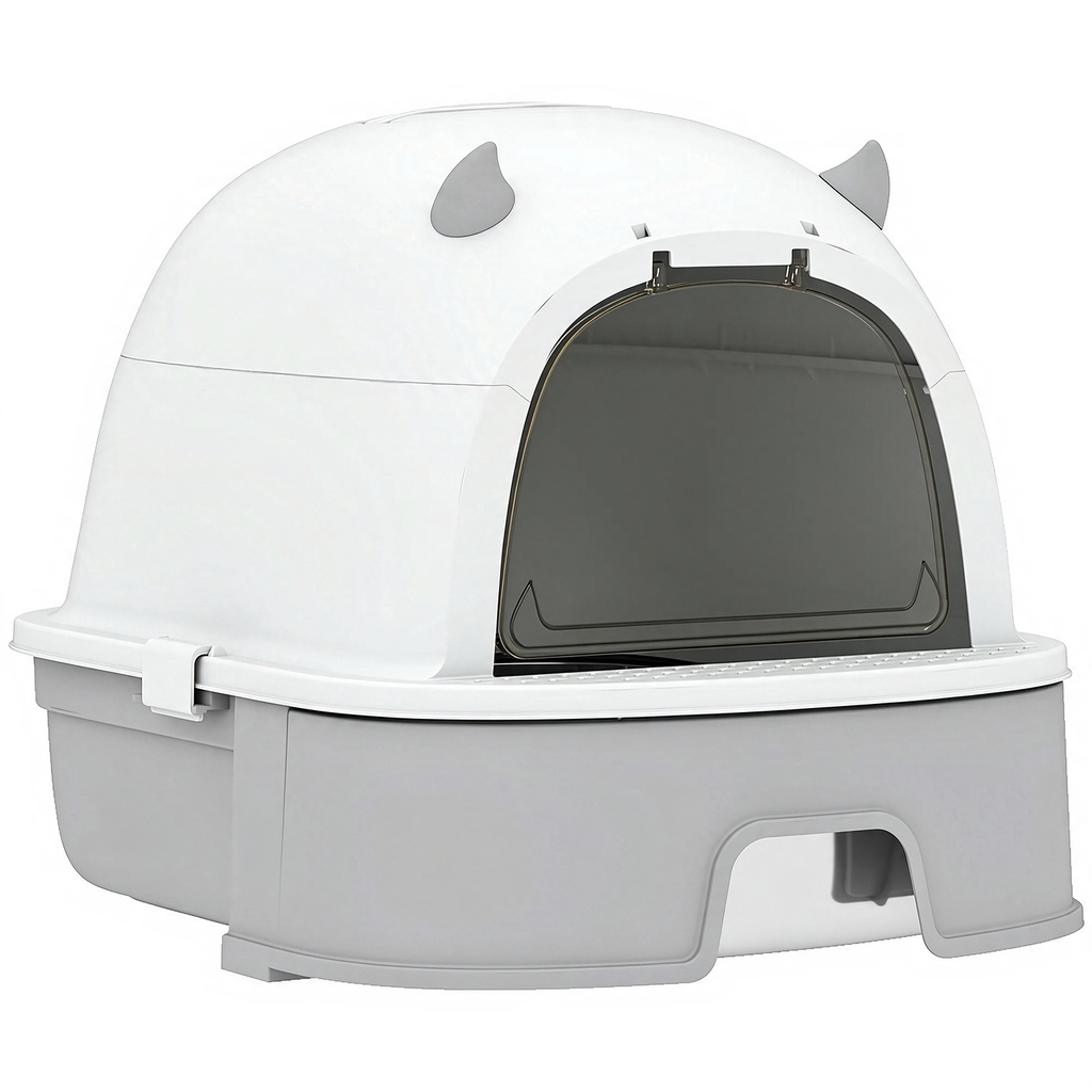 Gray Large Enclosed Stainless‑Steel Cat Litter Box with Slide‑Out Tray, Odor Control & Litter‑Tracking Reduction for Indoor Cats