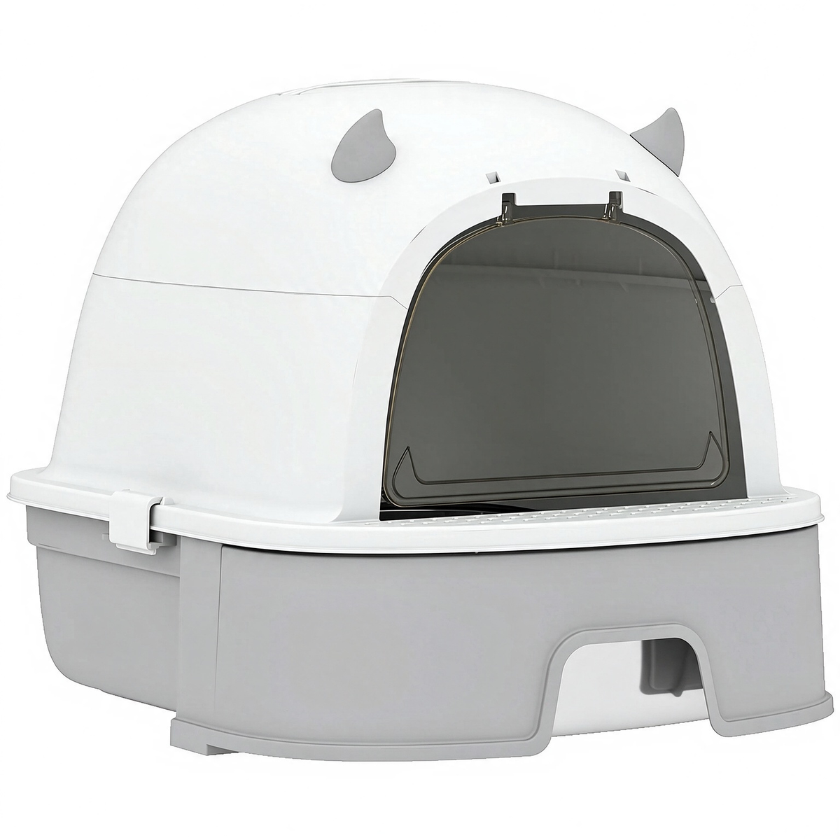 Gray Large Enclosed Stainless‑Steel Cat Litter Box with Slide‑Out Tray, Odor Control & Litter‑Tracking Reduction for Indoor Cats