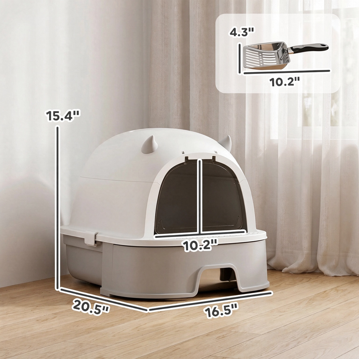 Gray Large Enclosed Stainless‑Steel Cat Litter Box with Slide‑Out Tray, Odor Control & Litter‑Tracking Reduction for Indoor Cats
