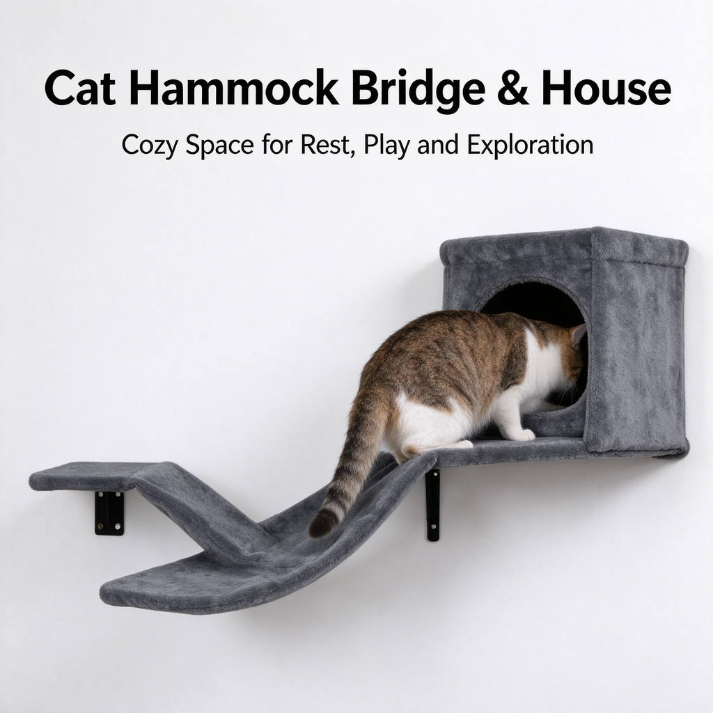 Wall Mounted Cat Tree Shelf Set, Grey Floating Cat Perch with Sisal Scratching Post & Cat Bed