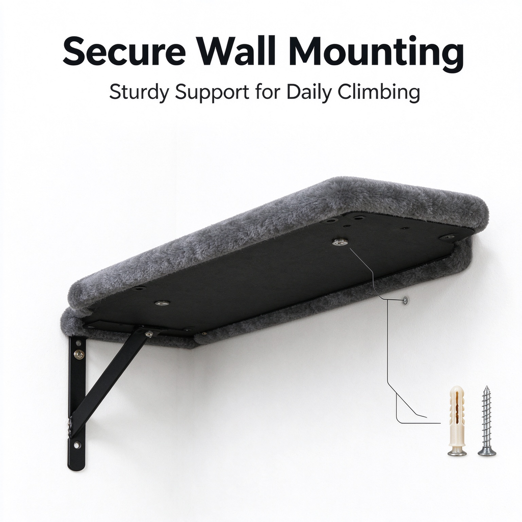 Wall Mounted Cat Tree Shelf Set, Grey Floating Cat Perch with Sisal Scratching Post & Cat Bed