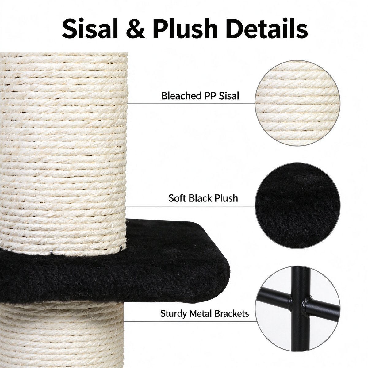 Wall Mounted Cat Tree Set, Wall Cat Shelves with Sisal Scratching Post & Toy Ball, Black Floating Cat Perch for Indoor Cats