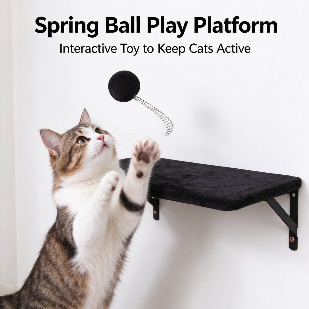 Wall Mounted Cat Tree Set, Wall Cat Shelves with Sisal Scratching Post & Toy Ball, Black Floating Cat Perch for Indoor Cats