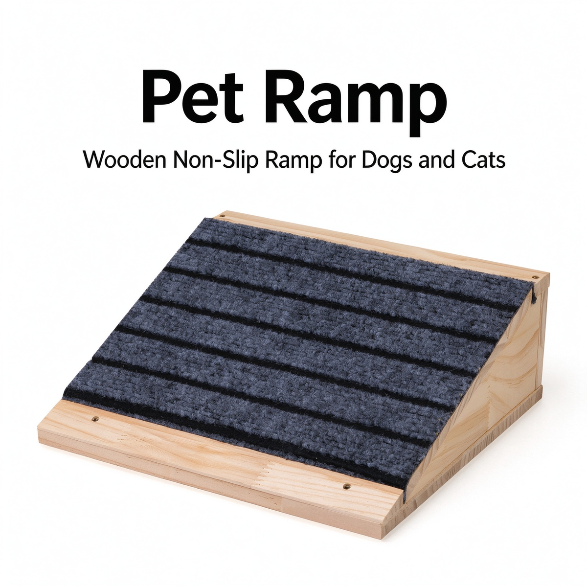 2 Pack Wooden Dog Ramp, Non-Slip Carpet Pet Stairs for Small & Senior Dogs, Natural Pine Wood Dog Steps for Bed & Couch