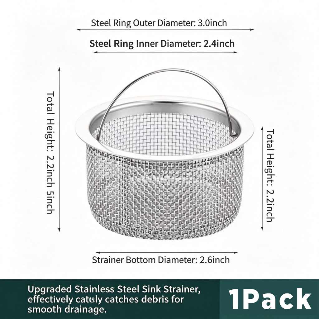 Sink Internal Snag Trap, 3-Inch Stainless Steel Strainer, Anti-Clog Kitchen Sink Drain Filter Mesh, Food & Hair Catcher, Waste Debris Drainage Stopper