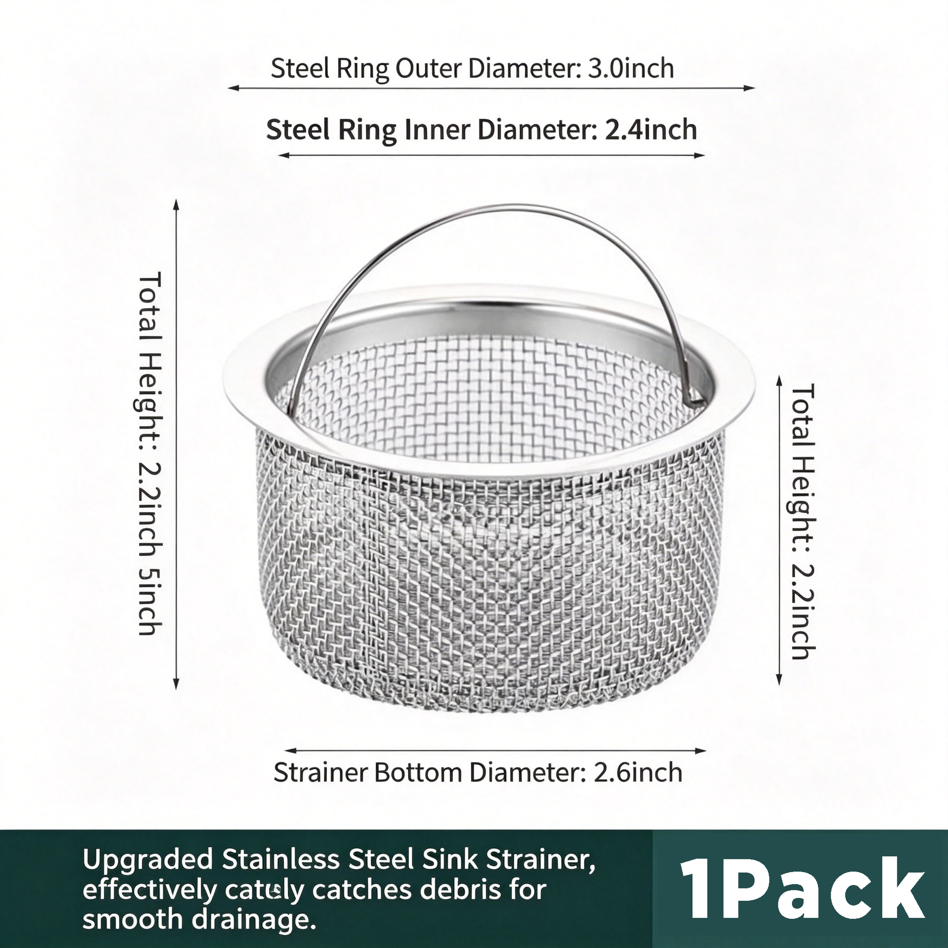 Sink Internal Snag Trap, 3-Inch Stainless Steel Strainer, Anti-Clog Kitchen Sink Drain Filter Mesh, Food & Hair Catcher, Waste Debris Drainage Stopper