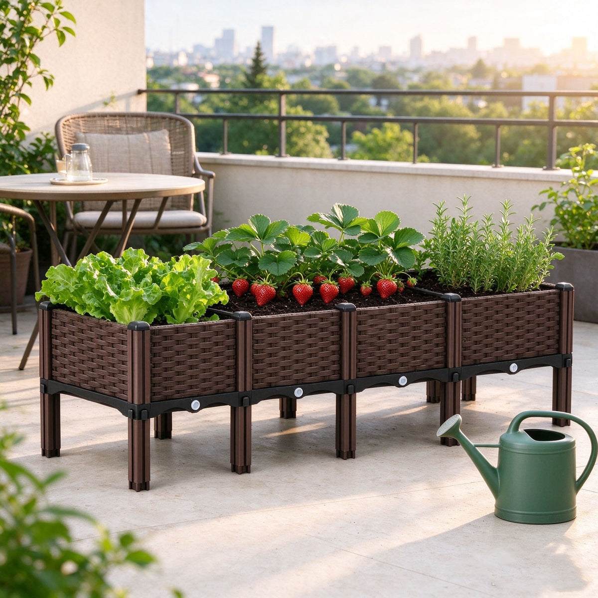 Set of 4 Raised Garden Bed with Legs Outdoor, Planter Raised Beds Kits with Drain Holes, Fruit Flowers Vegetables Standing Box for Patio Deck Porch Backyard