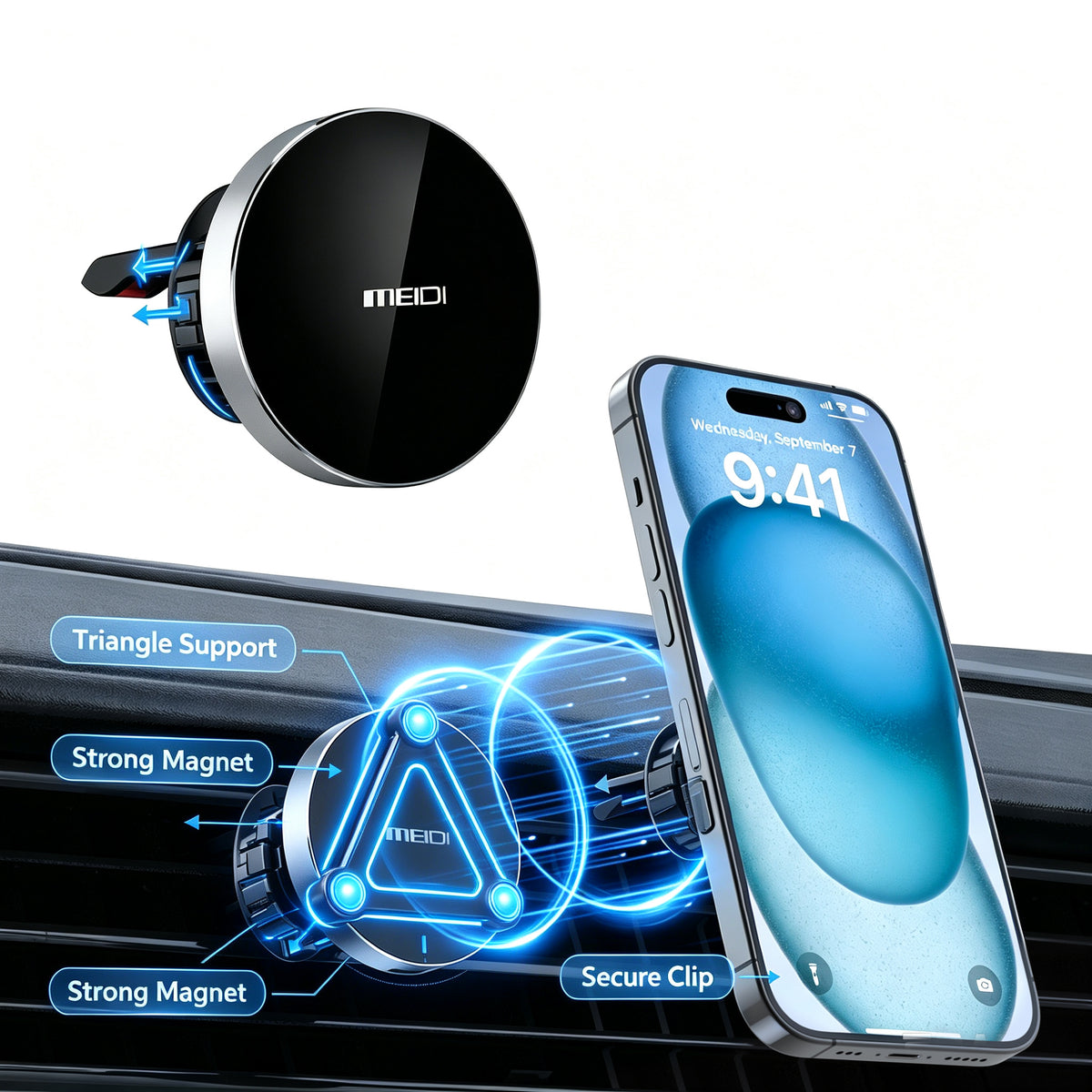 Magnetic Phone Mount for Car, Car Vent Phone Mount with 360 Degree Rotation, Vent Magnetic Phone Holder Compatible with iPhone, Samsung, Android Smartphones & GPS Devices