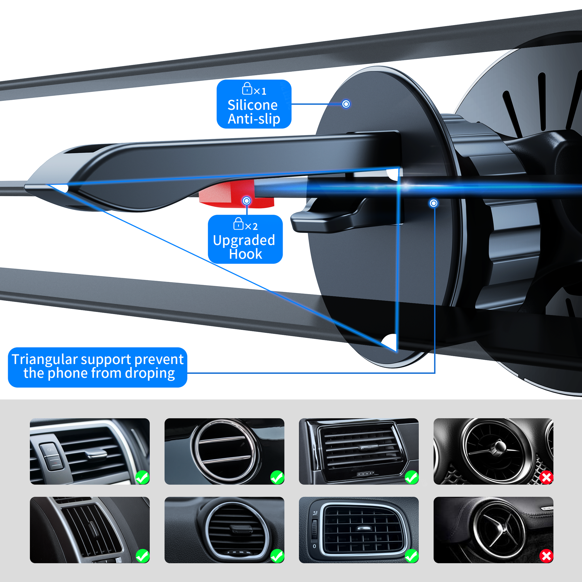 Magnetic Phone Mount for Car, Car Vent Phone Mount with 360 Degree Rotation, Vent Magnetic Phone Holder Compatible with iPhone, Samsung, Android Smartphones & GPS Devices