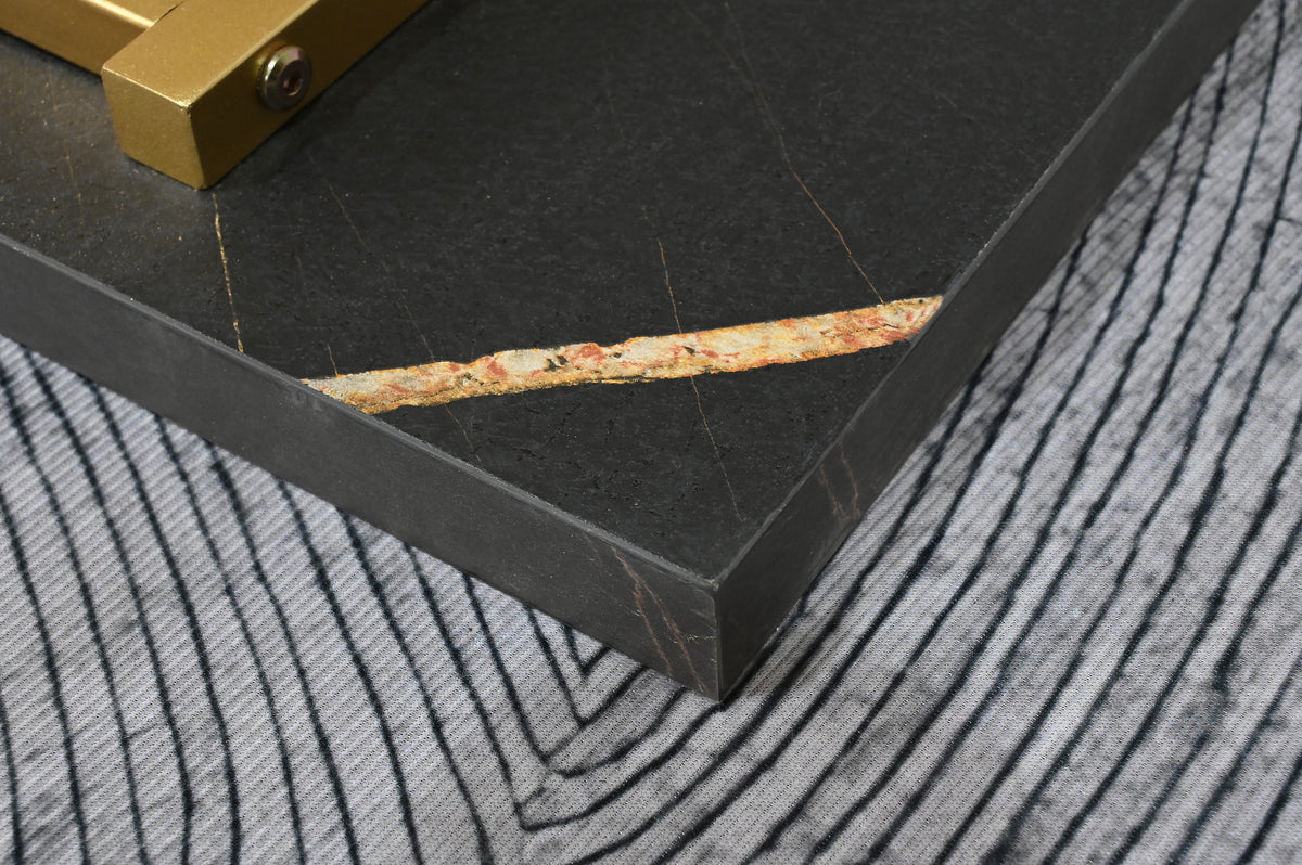 AEELLEEA 43.3 in Console Table, Black Marble-Look MDF Top with Gold Intertwined Metal Base, Narrow Entryway Accent Table