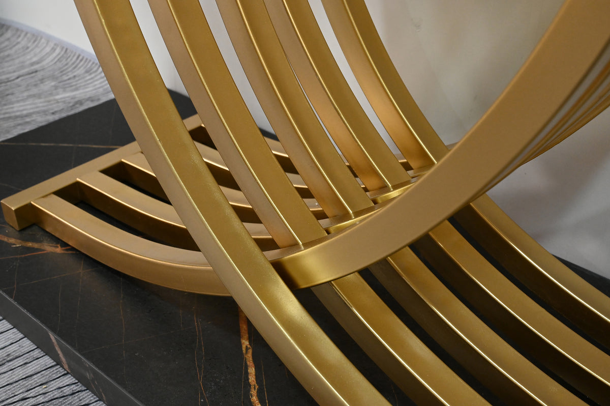 AEELLEEA 43.3 in Console Table, Black Marble-Look MDF Top with Gold Intertwined Metal Base, Narrow Entryway Accent Table