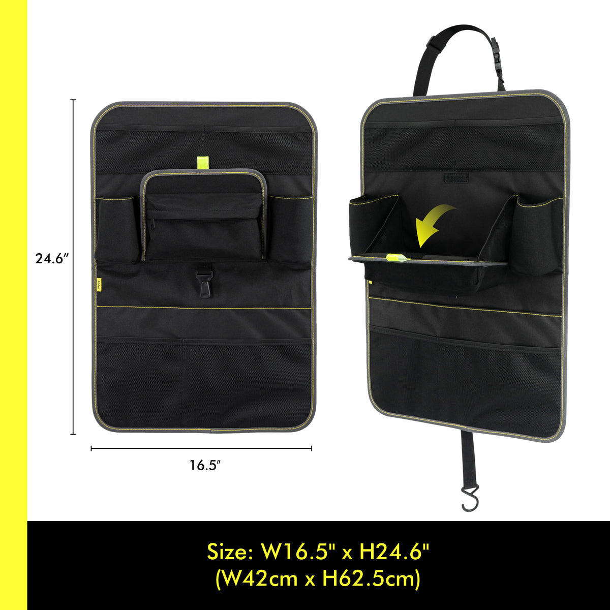 Car Back Seat Organizer with Foldable Tray Table, Multifunctional Seat Back Storage Organizer with Tablet Holder, Travel Storage for Cars, SUVs and Trucks, Black