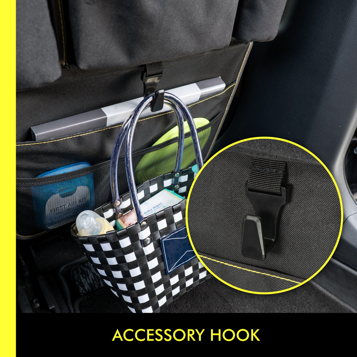 Car Back Seat Organizer with Foldable Tray Table, Multifunctional Seat Back Storage Organizer with Tablet Holder, Travel Storage for Cars, SUVs and Trucks, Black