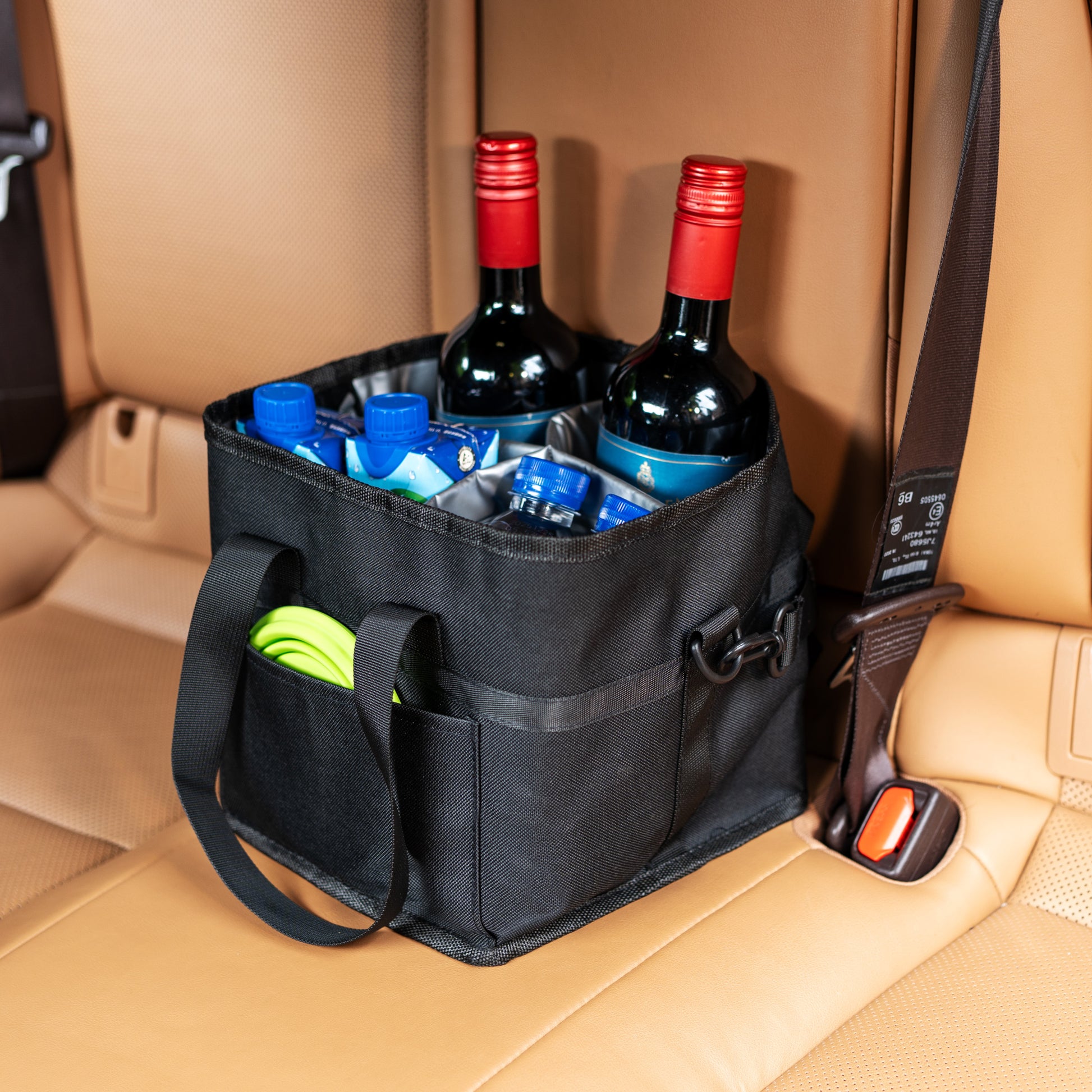 Insulated Drink Carrier Bag with 4 Compartments, Family Size Drink Holder Tote, Leakproof Base, Adjustable Shoulder Strap, Foldable Drink Caddy for Travel, Sports & Outdoor Activities