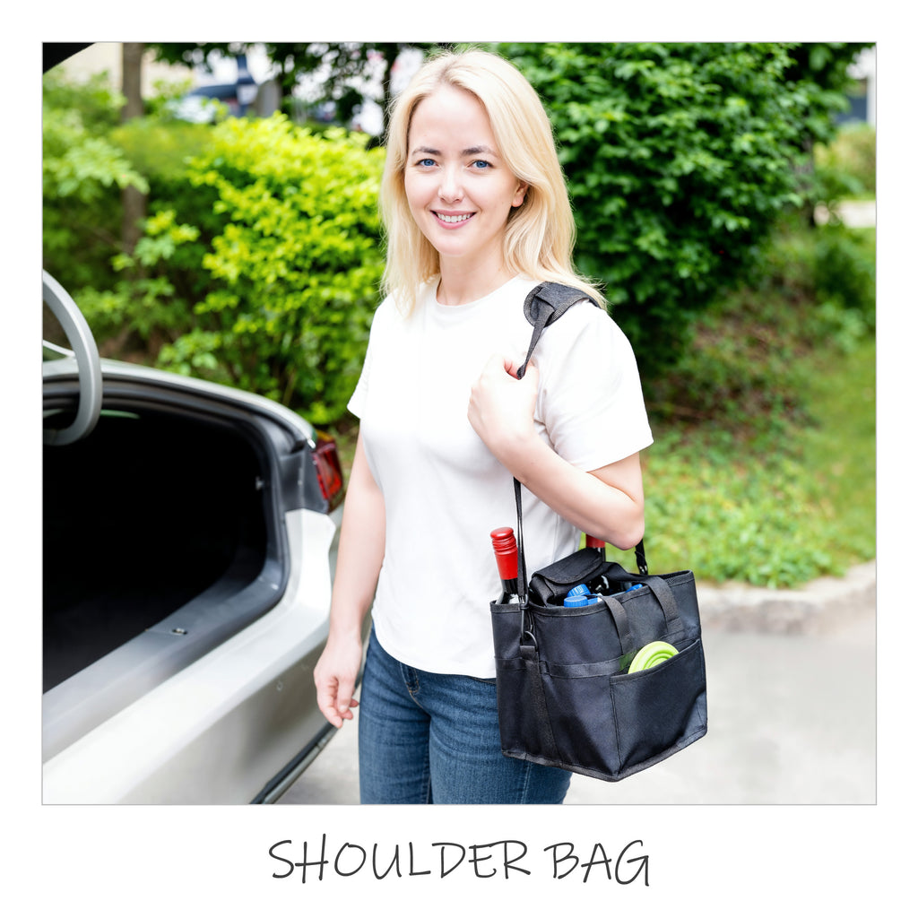 Insulated Drink Carrier Bag with 4 Compartments, Family Size Drink Holder Tote, Leakproof Base, Adjustable Shoulder Strap, Foldable Drink Caddy for Travel, Sports & Outdoor Activities