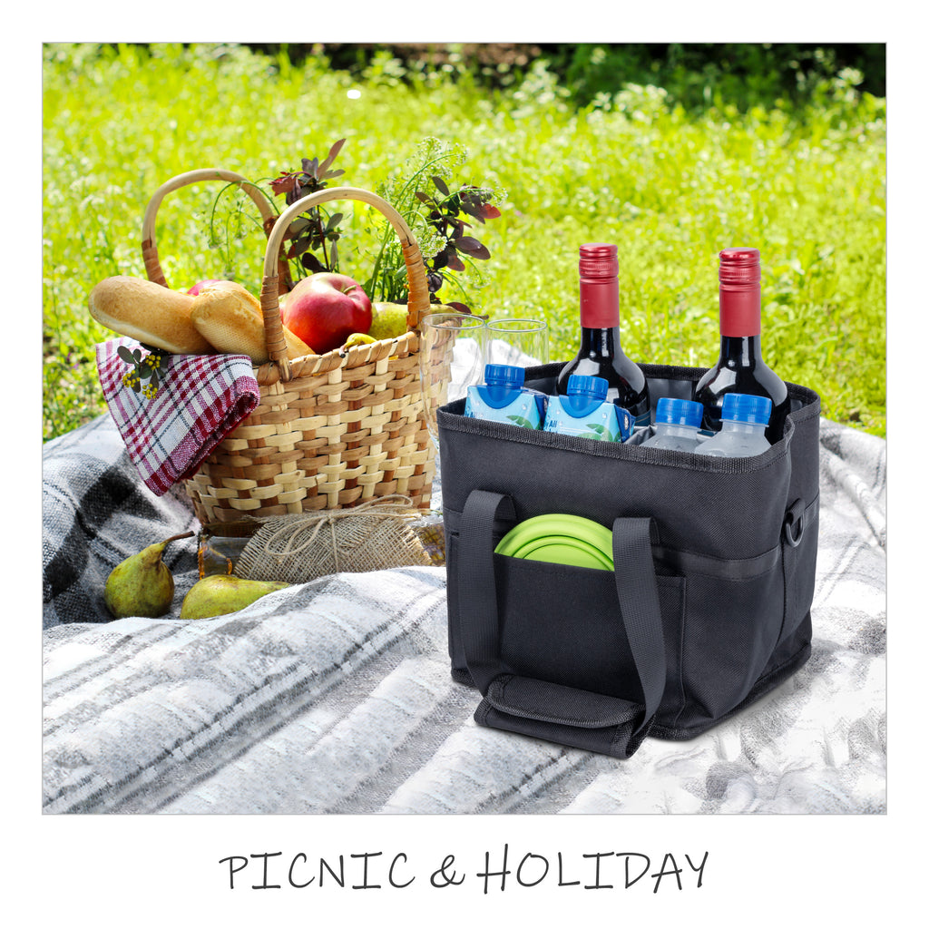 Insulated Drink Carrier Bag with 4 Compartments, Family Size Drink Holder Tote, Leakproof Base, Adjustable Shoulder Strap, Foldable Drink Caddy for Travel, Sports & Outdoor Activities