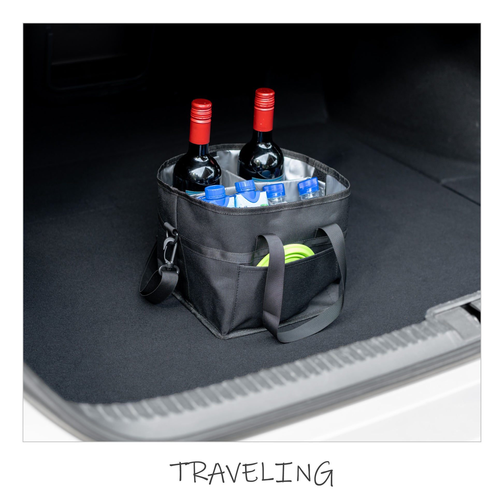 Insulated Drink Carrier Bag with 4 Compartments, Family Size Drink Holder Tote, Leakproof Base, Adjustable Shoulder Strap, Foldable Drink Caddy for Travel, Sports & Outdoor Activities