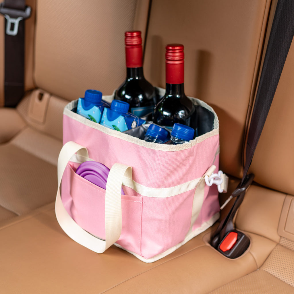 Insulated Drink Carrier Bag with 4 Compartments, Family Size Drink Holder Tote, Leakproof Base, Adjustable Shoulder Strap, Foldable Drink Caddy for Travel, Sports & Outdoor Activities